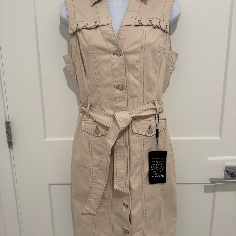 White House Black Market Tan Button-Down Midi Dress